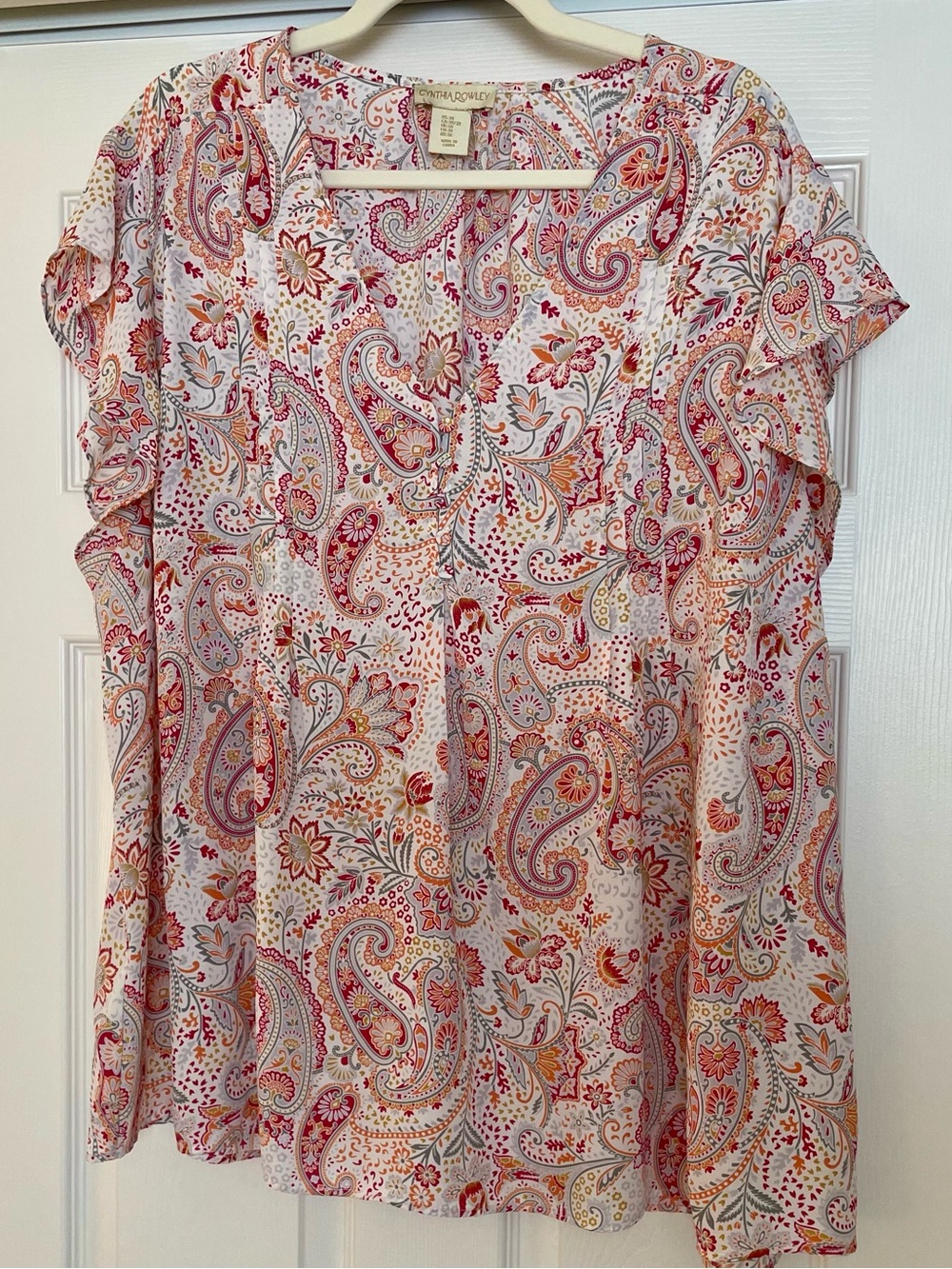 Cynthia Rowley Pink & Orange Paisley Ruffle Sleeve Blouse